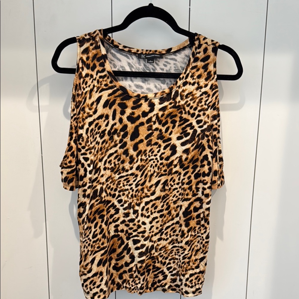 INC International Concepts Brown and Black Cold Shoulder Top